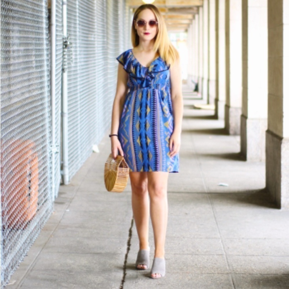 YUMI KIM 100% Silk Multicolor Tribal Print Minidress, Size Small